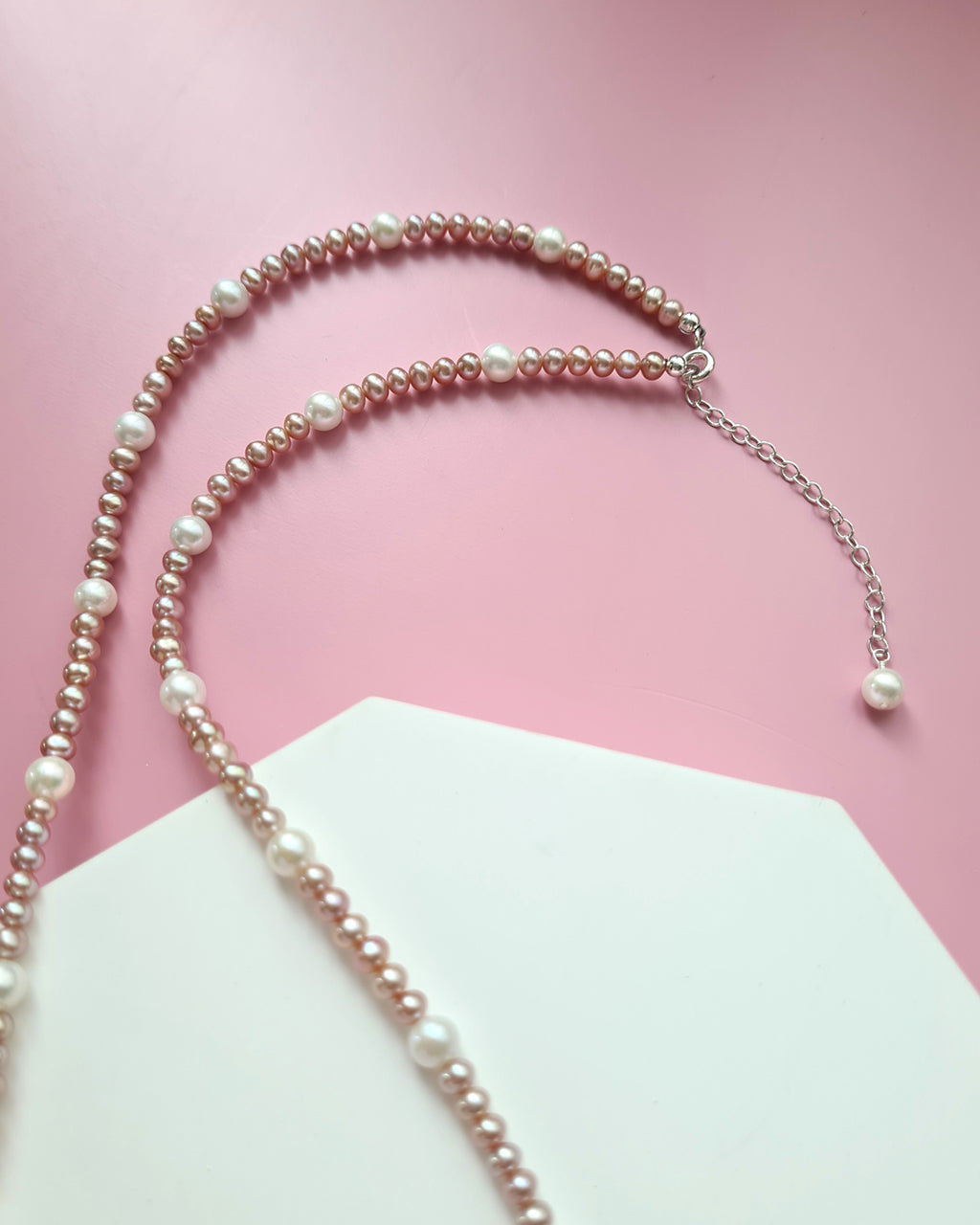 Pink Keshi Pearl and White Pearl Strand Necklace