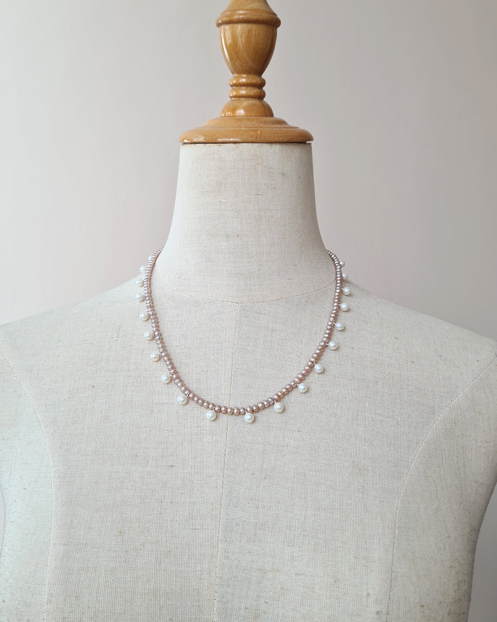 Pink Keshi Pearl and White Pearl Strand Necklace, Modern Pearl Jewelry handmade in Singapore