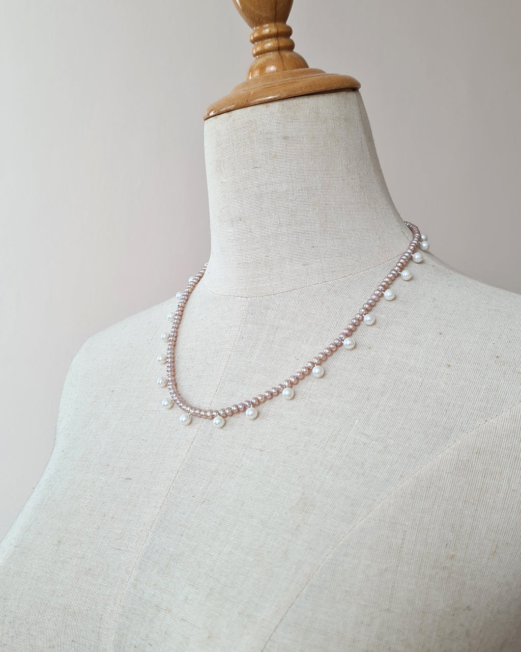 Pink Keshi Pearl and White Pearl Strand Necklace, Modern Pearl Jewelry handmade in Singapore