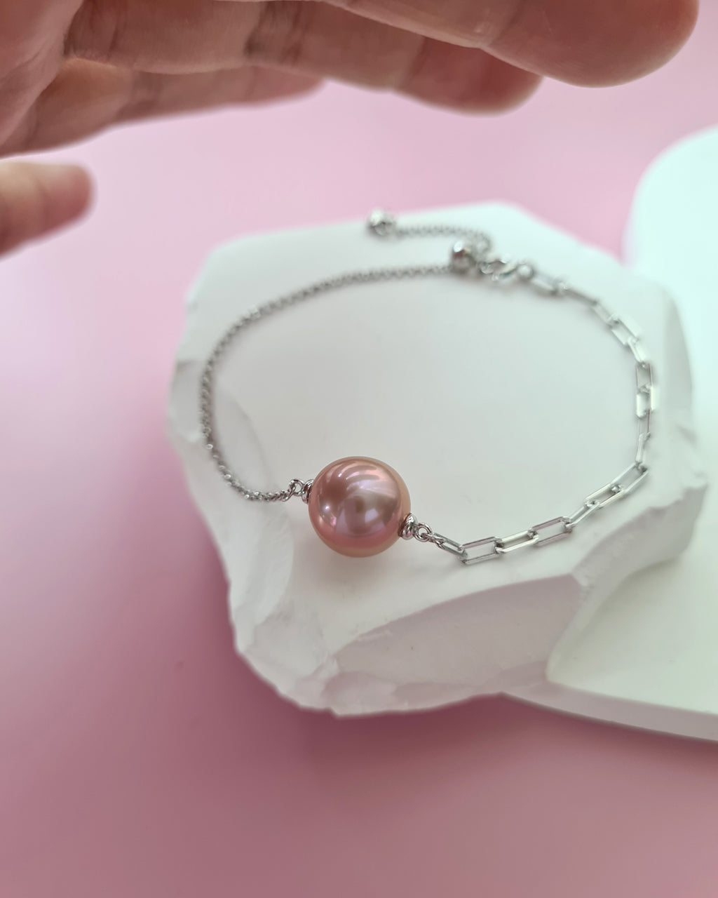 Pink Purple Freshwater Edison Pearl Bracelet, Sterling Silver Jewelry in Singapore