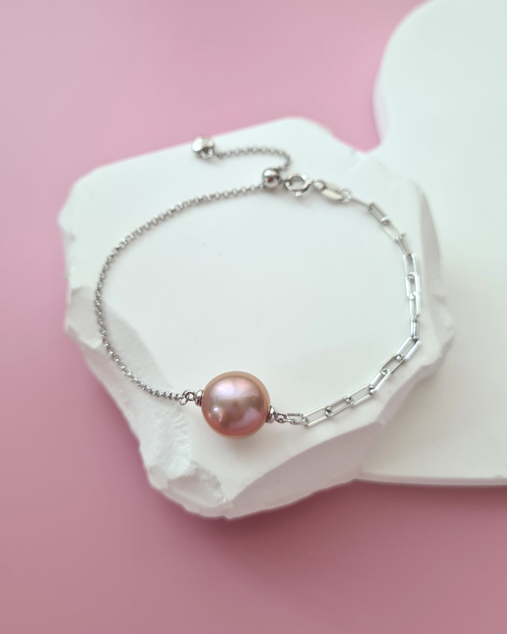 Pink Purple Freshwater Edison Pearl Bracelet, Sterling Silver Jewelry in Singapore