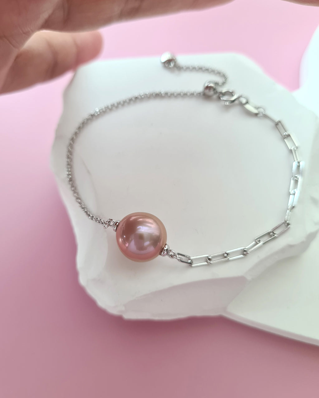 Pink Purple Freshwater Edison Pearl Bracelet, Sterling Silver Jewelry in Singapore