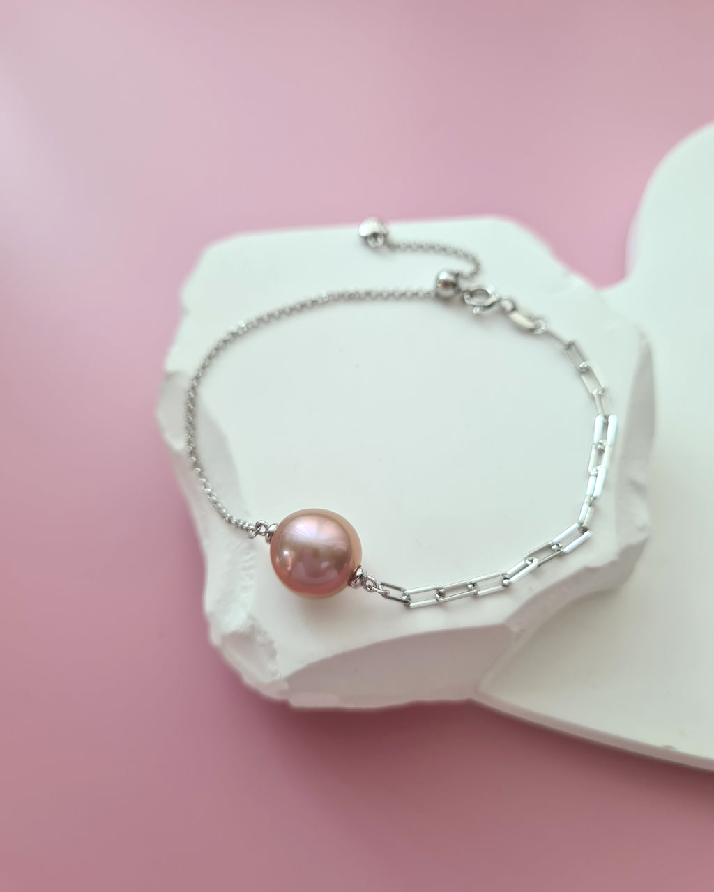 Pink Purple Freshwater Edison Pearl Bracelet, Sterling Silver Jewelry in Singapore