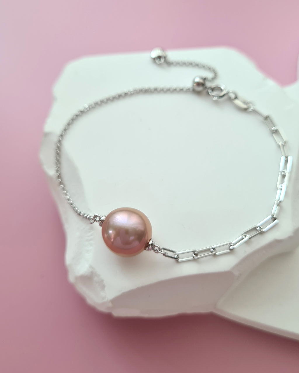 Pink Purple Freshwater Edison Pearl Bracelet, Sterling Silver Jewelry in Singapore