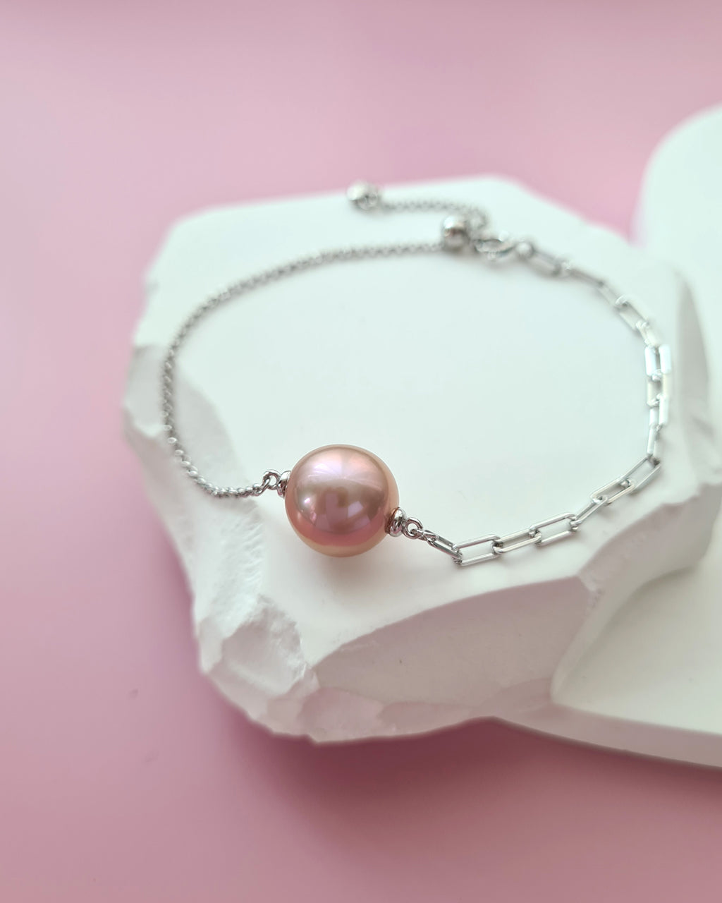 Pink Purple Freshwater Edison Pearl Bracelet, Sterling Silver Jewelry in Singapore