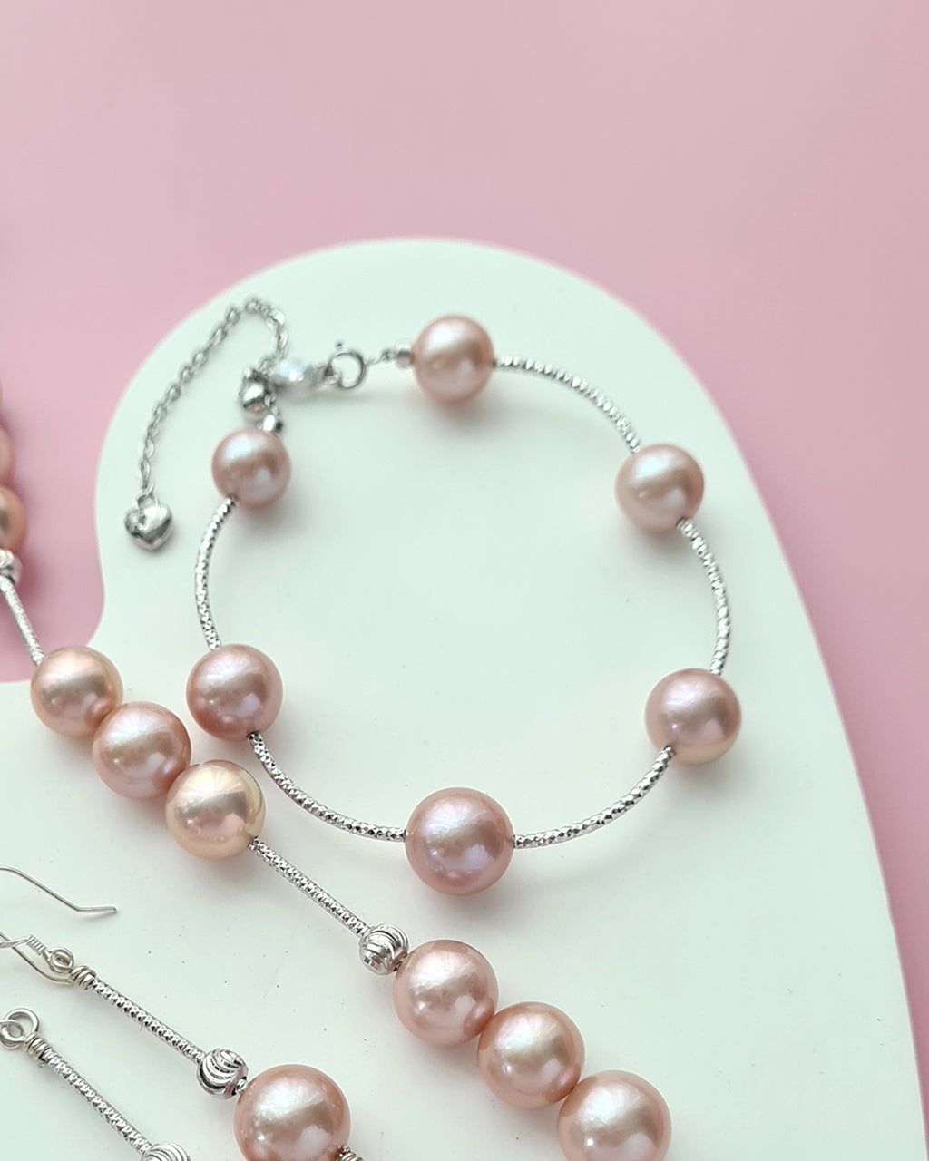 Pinkish Purple Edison Pearl Necklace, Earrings and Bracelet, Pearl Jewelry in Singapore