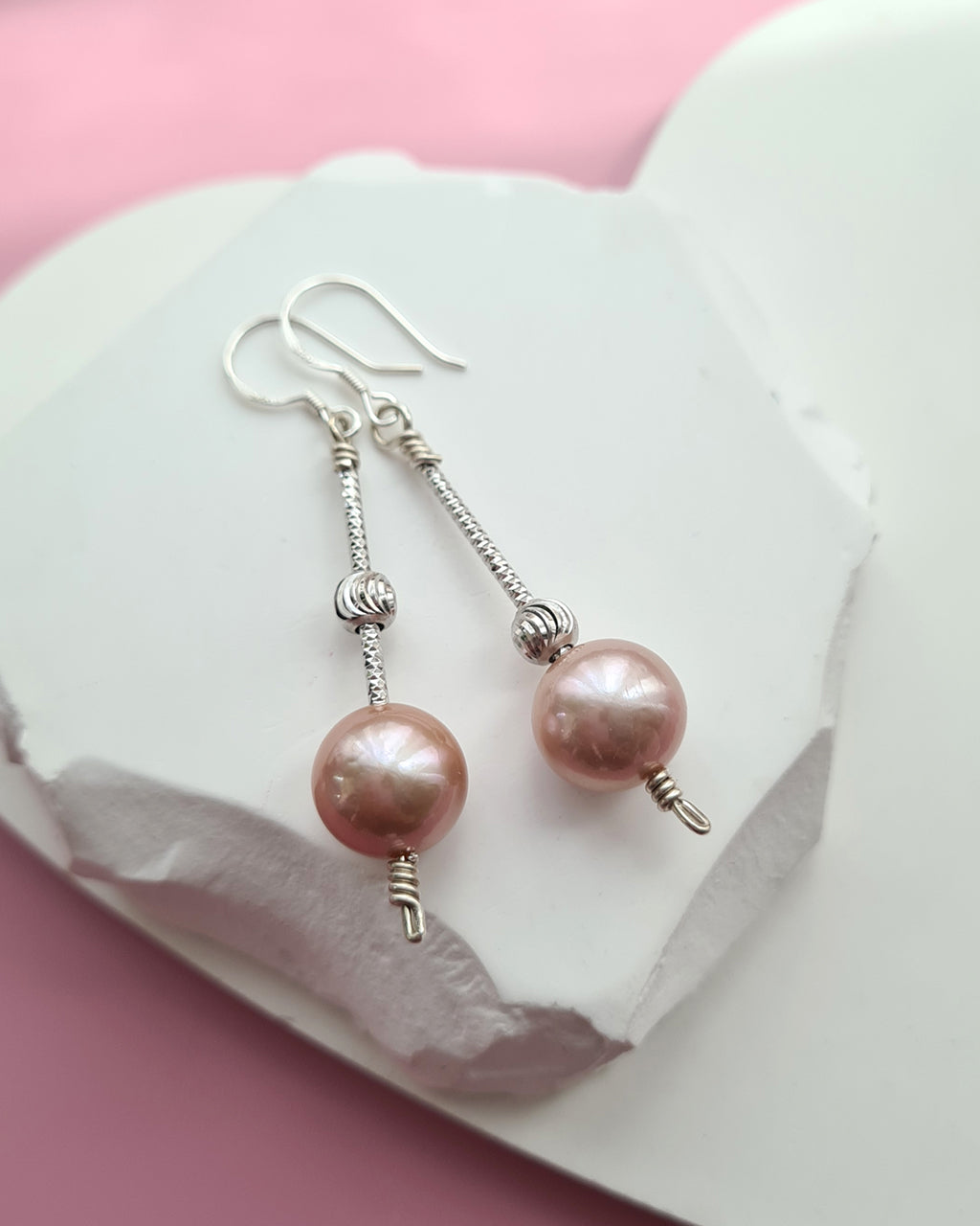 Pinkish Purple Edison Pearl Necklace, Earrings and Bracelet, Pearl Jewelry in Singapore