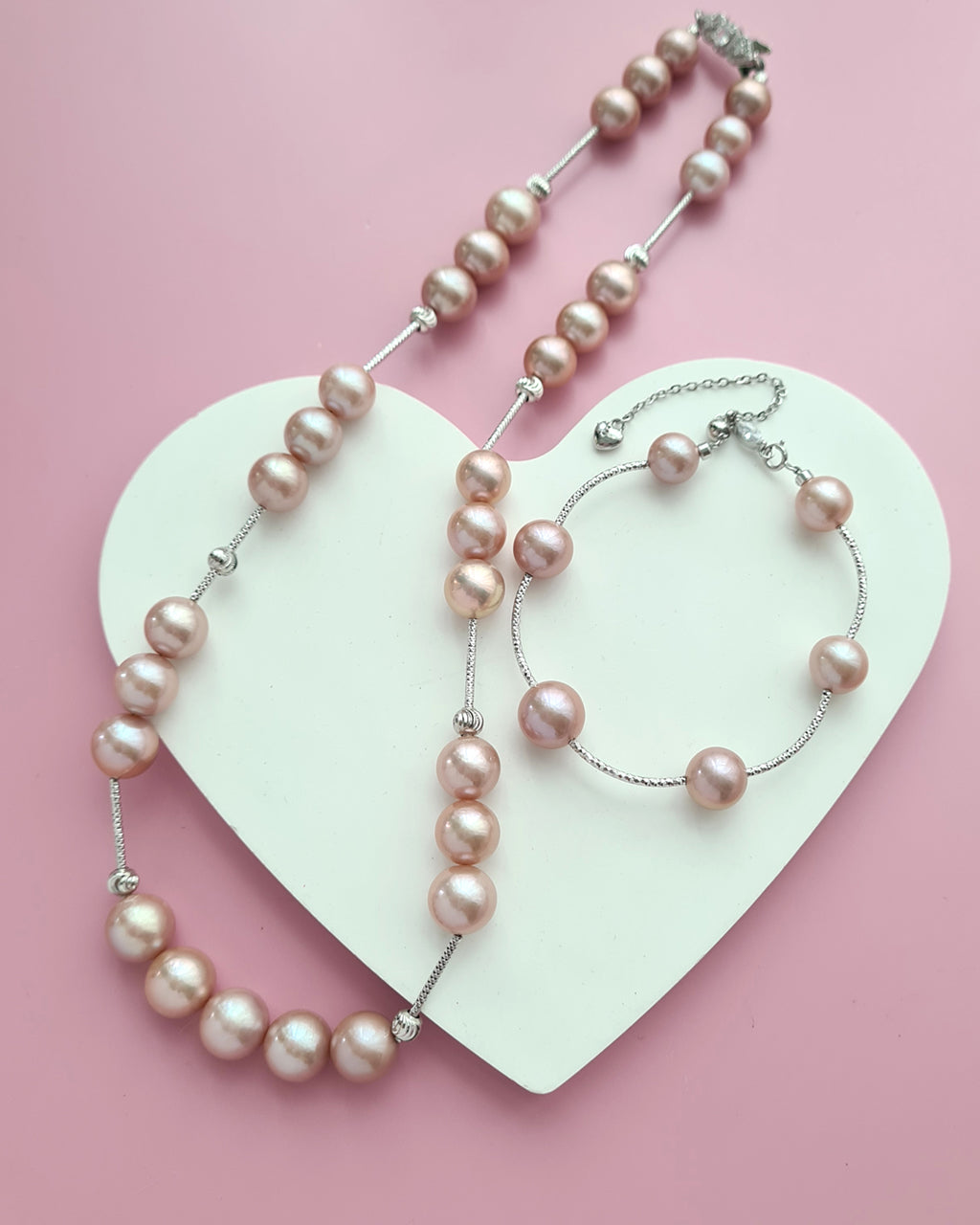Pinkish Purple Edison Pearl Necklace, Earrings and Bracelet, Pearl Jewelry in Singapore