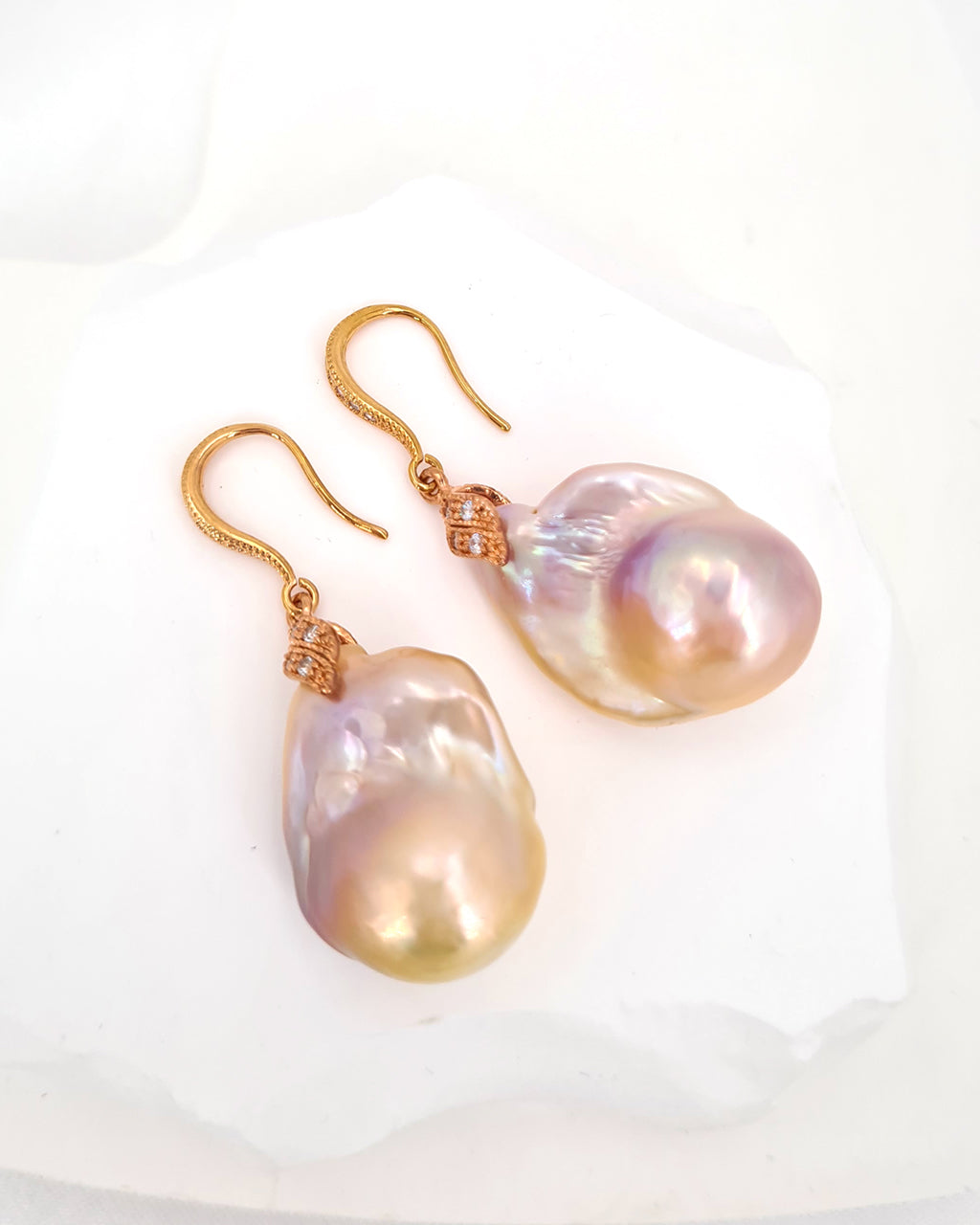 Purple Baroque Pearl Earrings - Rose Gold Pearl Jewelry -Handmade in Singapore