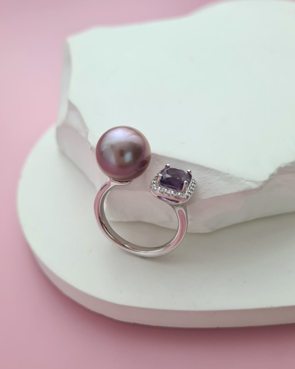 Purple Edison Pearl Open Ring - Amethyst Pearl Jewelry in Singapore