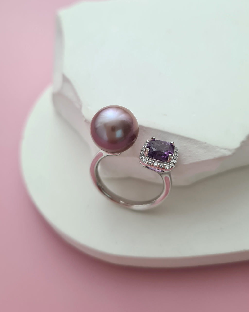 Purple Edison Pearl Open Ring - Amethyst Pearl Jewelry in Singapore