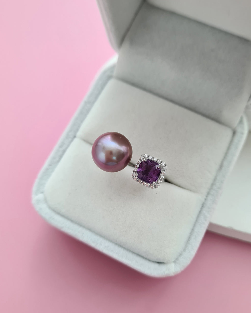 Purple Edison Pearl Open Ring - Amethyst Pearl Jewelry in Singapore