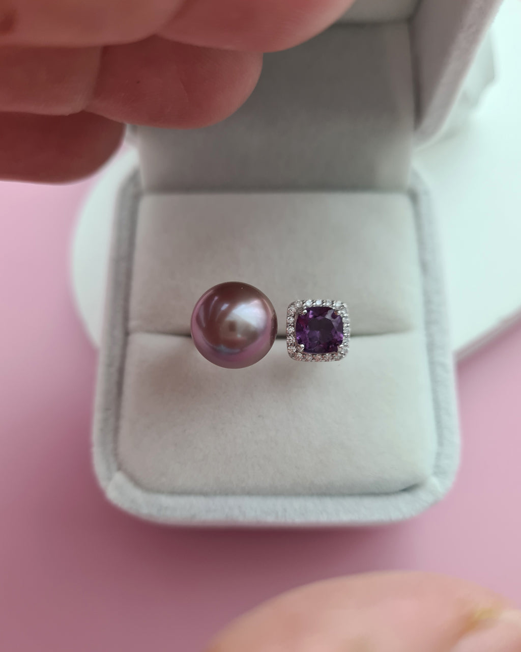 Purple Edison Pearl Open Ring - Amethyst Pearl Jewelry in Singapore