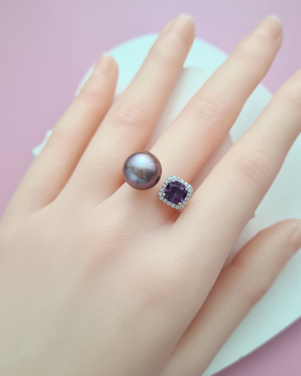 Purple Edison Pearl Open Ring - Amethyst Pearl Jewelry in Singapore