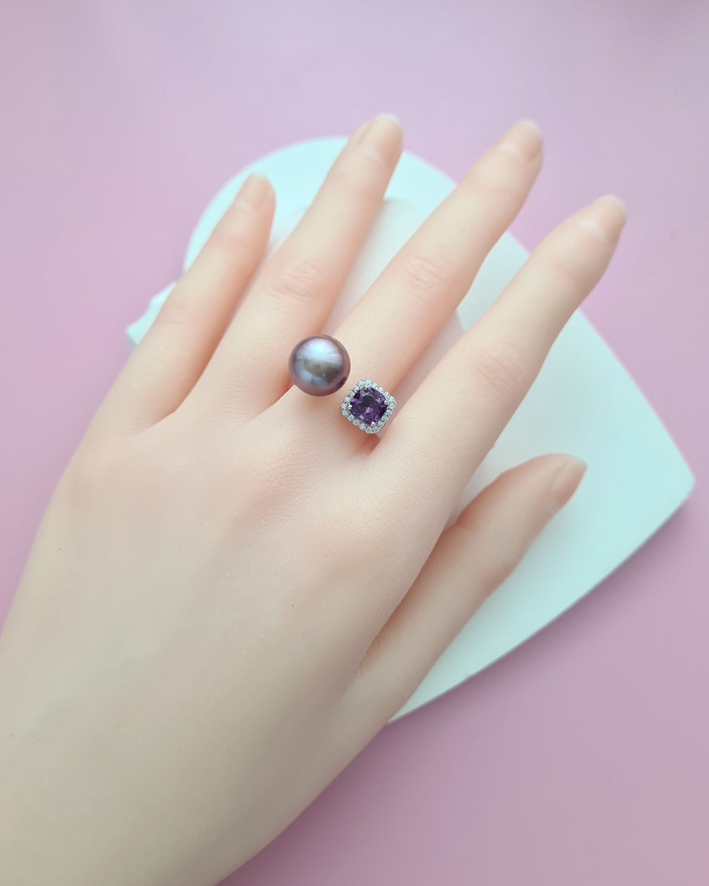 Purple Edison Pearl Open Ring - Amethyst Pearl Jewelry in Singapore
