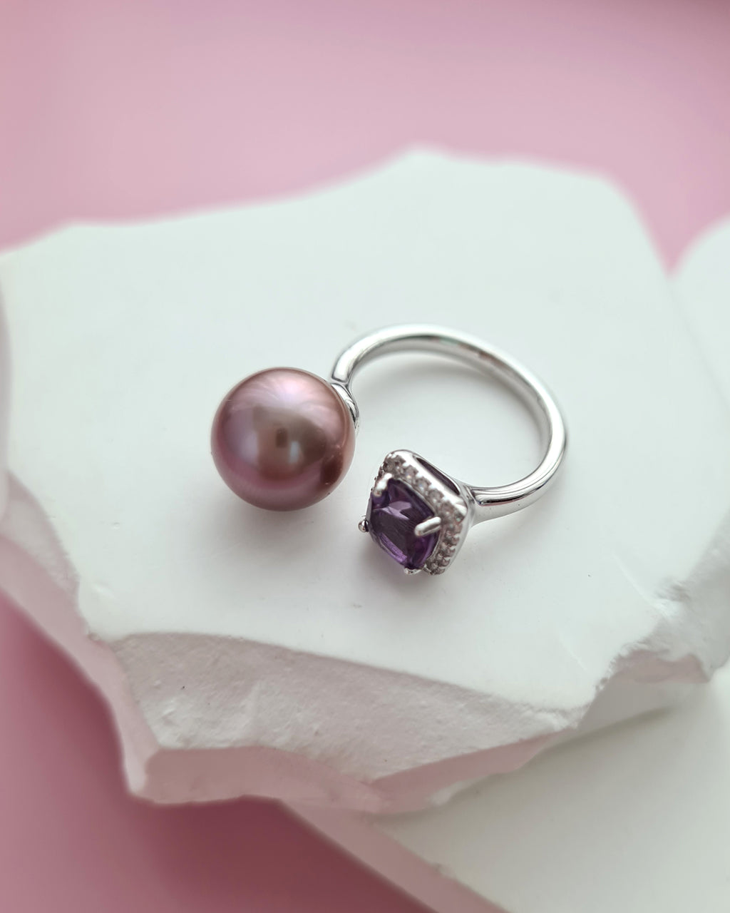 Purple Edison Pearl Open Ring - Amethyst Pearl Jewelry in Singapore