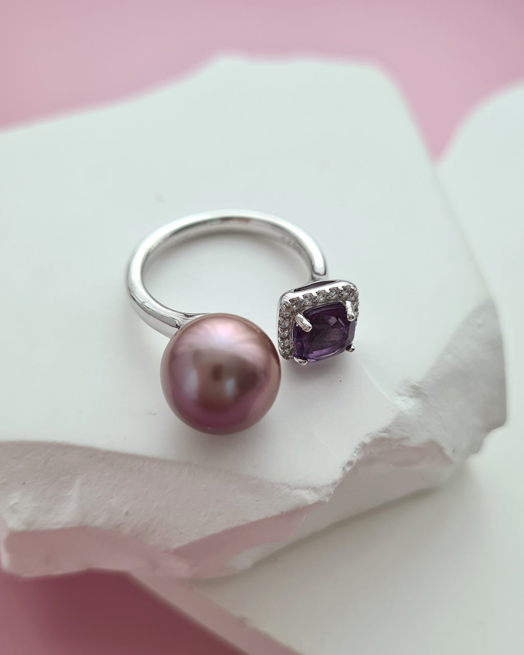 Purple Edison Pearl Open Ring - Amethyst Pearl Jewelry in Singapore