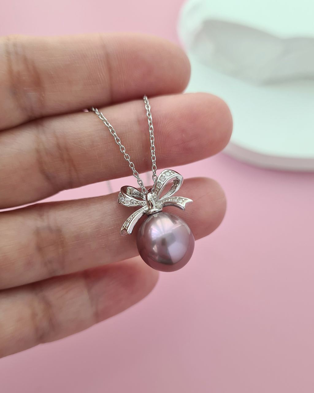 Purple Edison Pearl Ribbon Pendant Necklace - Sterling Silver Pearl Jewelry Singapore