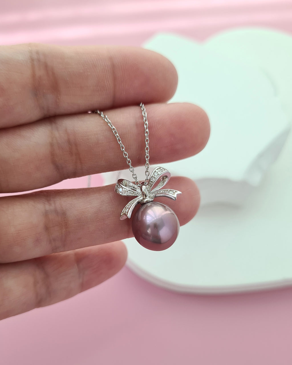 Purple Edison Pearl Ribbon Pendant Necklace - Sterling Silver Pearl Jewelry Singapore