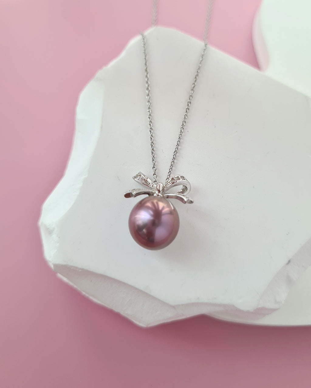 Purple Edison Pearl Ribbon Pendant Necklace - Sterling Silver Pearl Jewelry Singapore