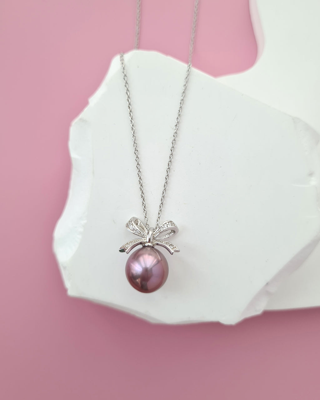 Purple Edison Pearl Ribbon Pendant Necklace - Sterling Silver Pearl Jewelry Singapore