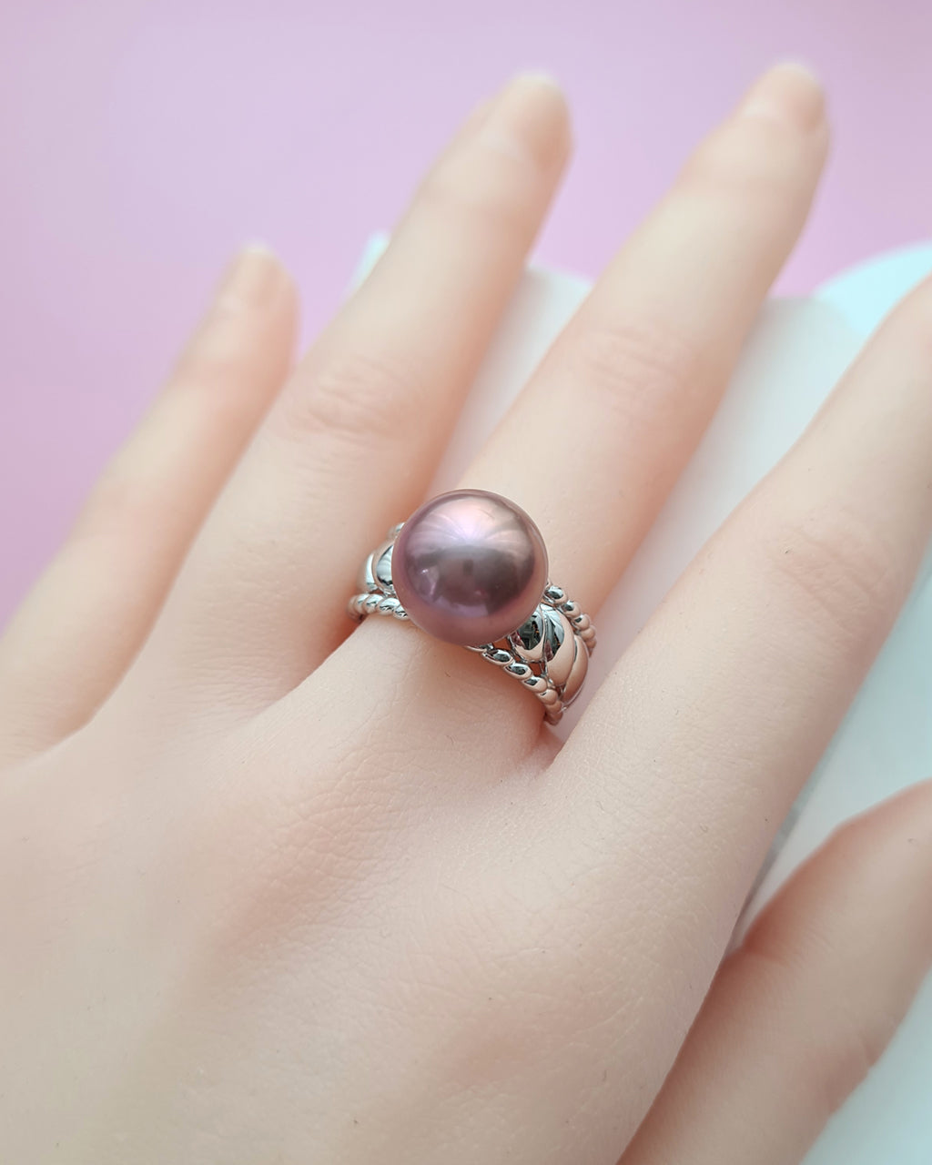 Purple Edison Pearl Ring, Handmade Pearl Jewelry in Singapore