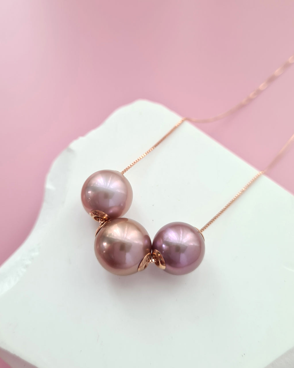 Floating Pearl Necklace in Rose Gold, Purple Edison Pearl Jewelry in Singapore