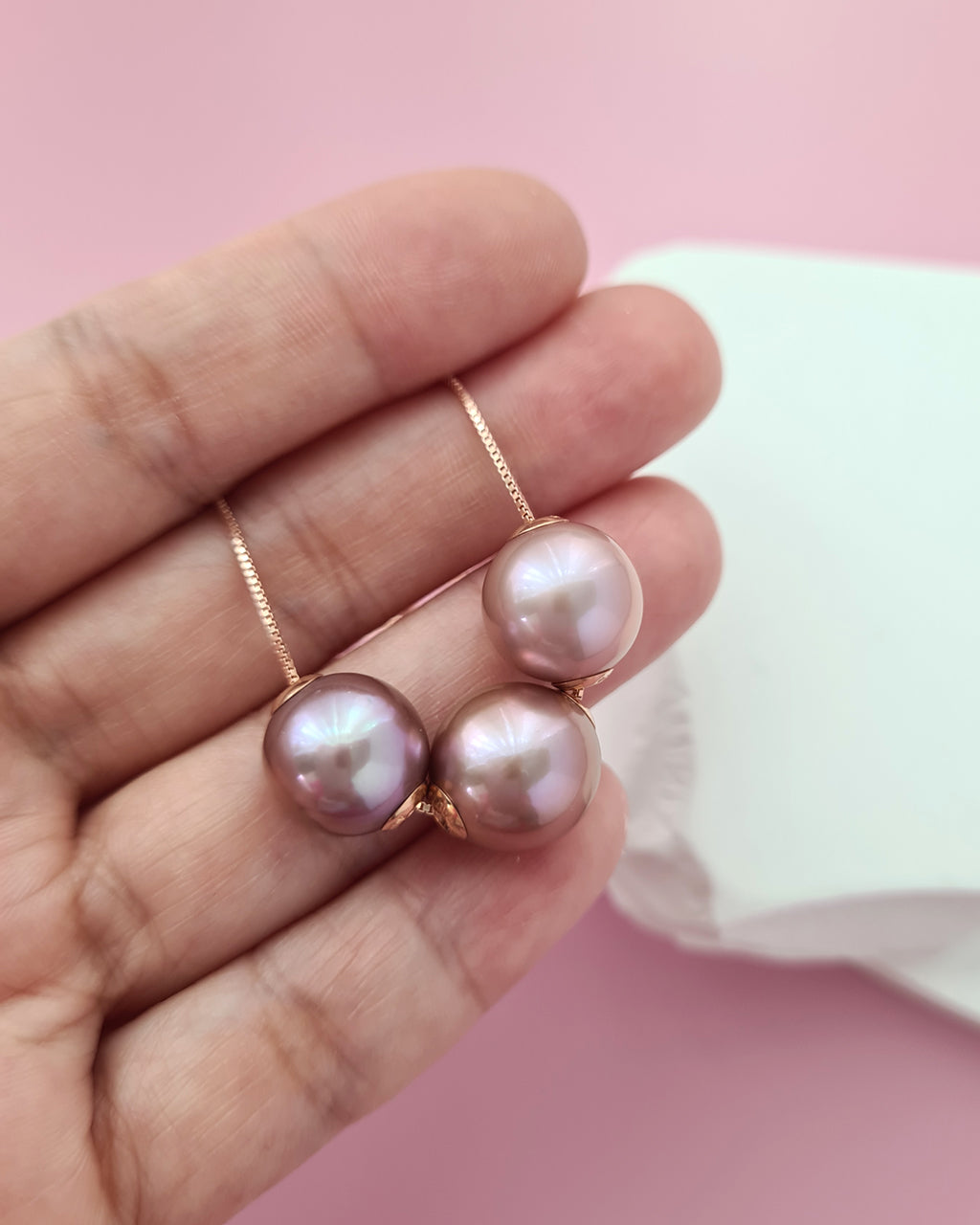 Floating Pearl Necklace in Rose Gold, Purple Edison Pearl Jewelry in Singapore
