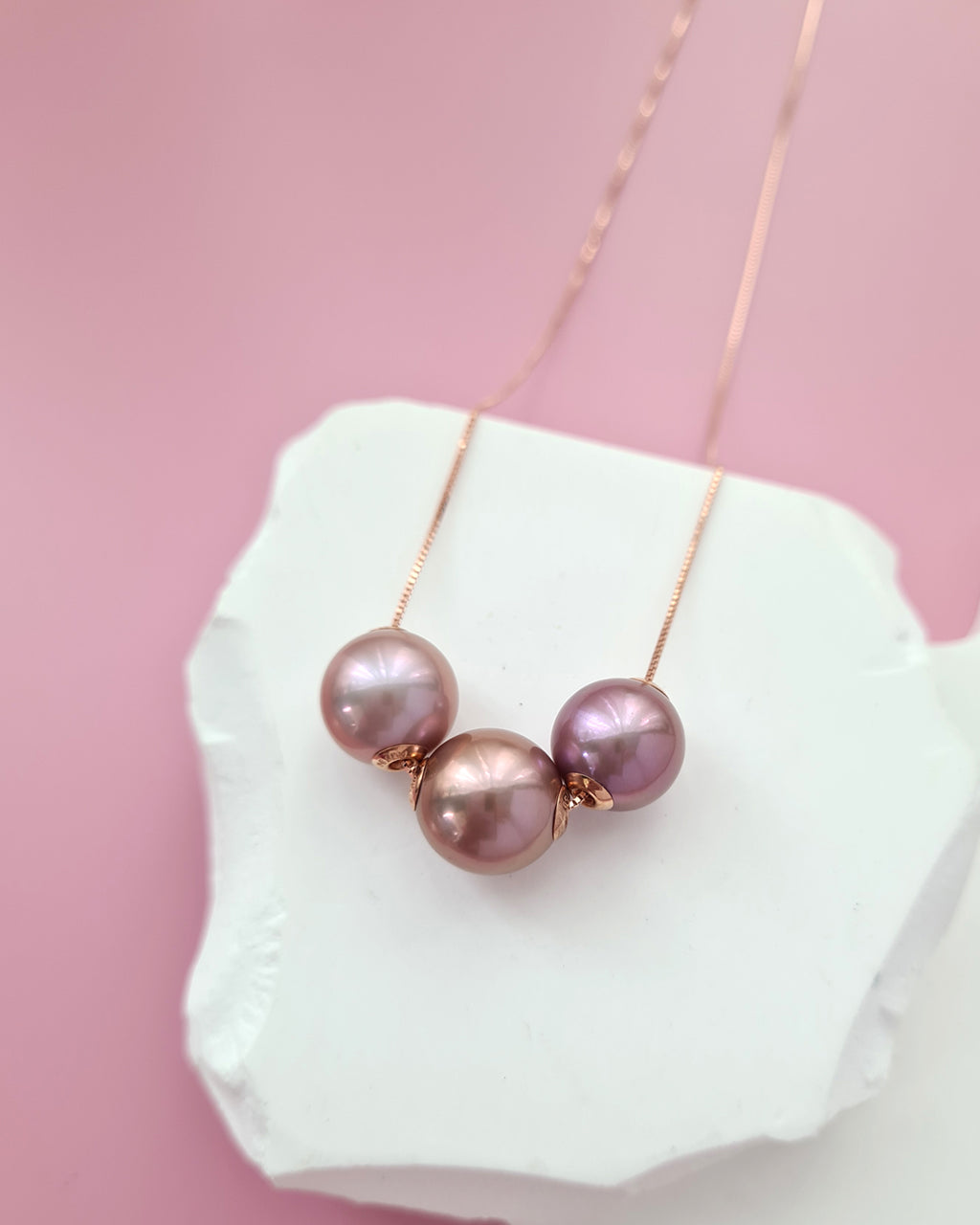 Floating Pearl Necklace in Rose Gold, Purple Edison Pearl Jewelry in Singapore