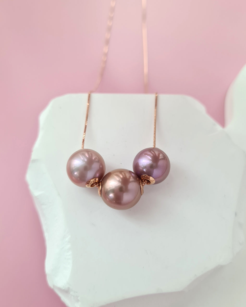 Floating Pearl Necklace in Rose Gold, Purple Edison Pearl Jewelry in Singapore