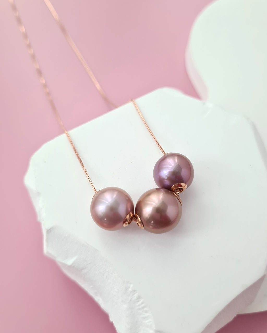 Floating Pearl Necklace in Rose Gold, Purple Edison Pearl Jewelry in Singapore