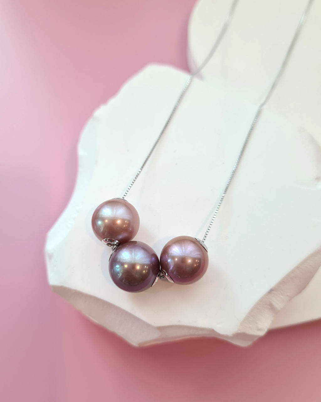 Purple Floating Pearl Necklace Sterling Silver Pearl Jewelry Singapore