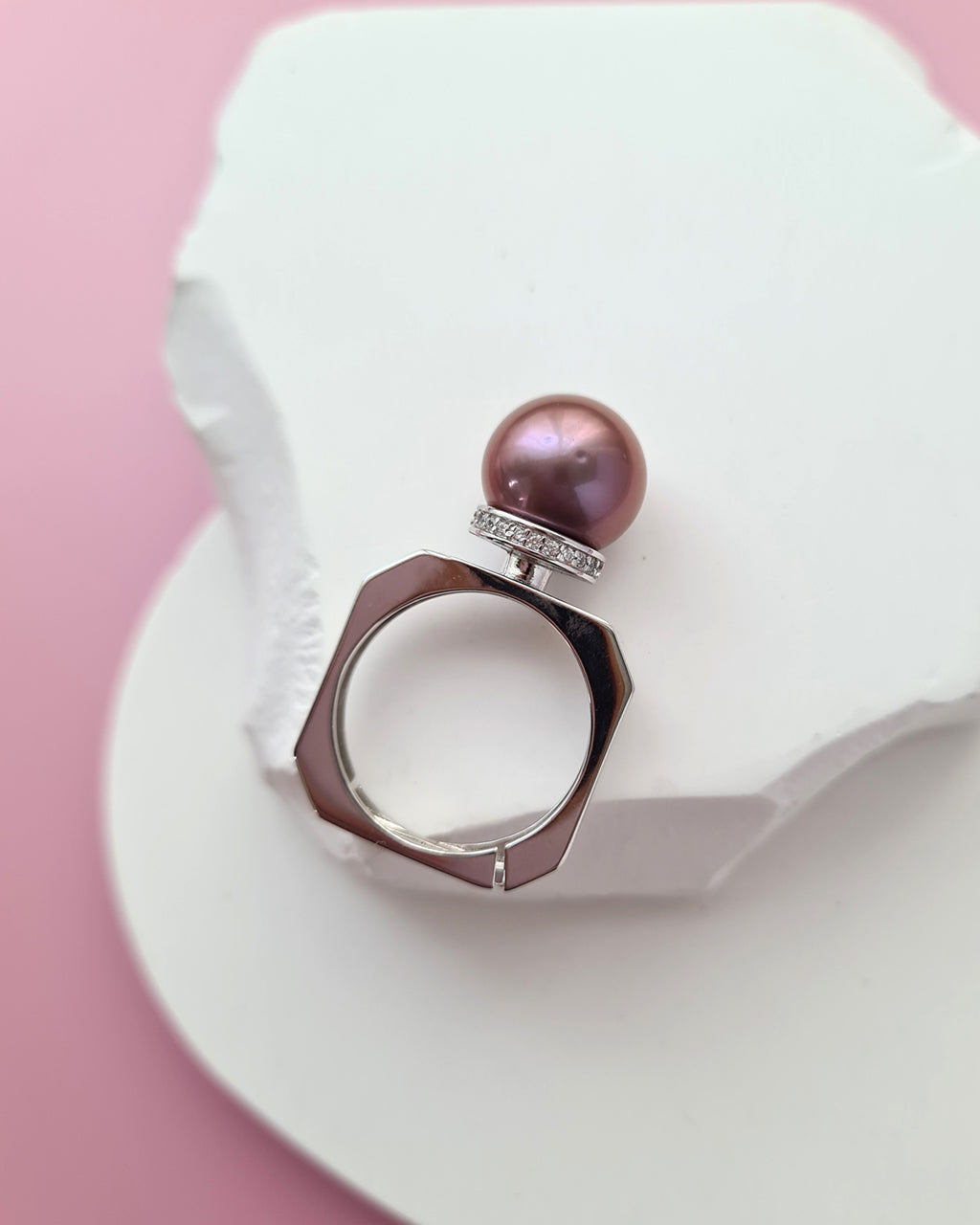Purple Freshwater Edison Pearl Cocktail Ring - Square Sterling Silver Ring