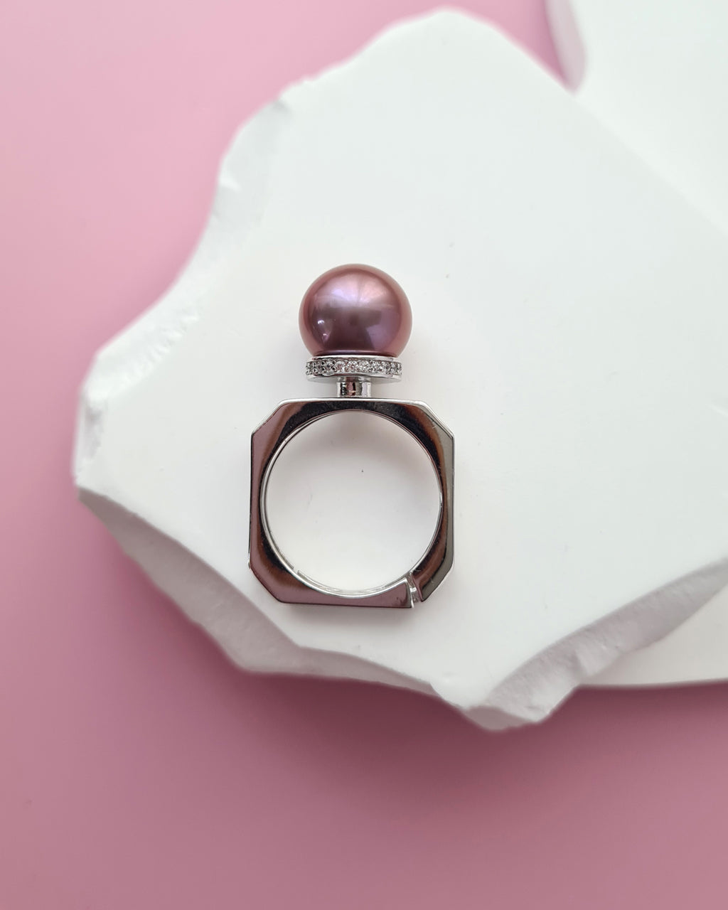 Purple Freshwater Edison Pearl Cocktail Ring - Square Sterling Silver Ring