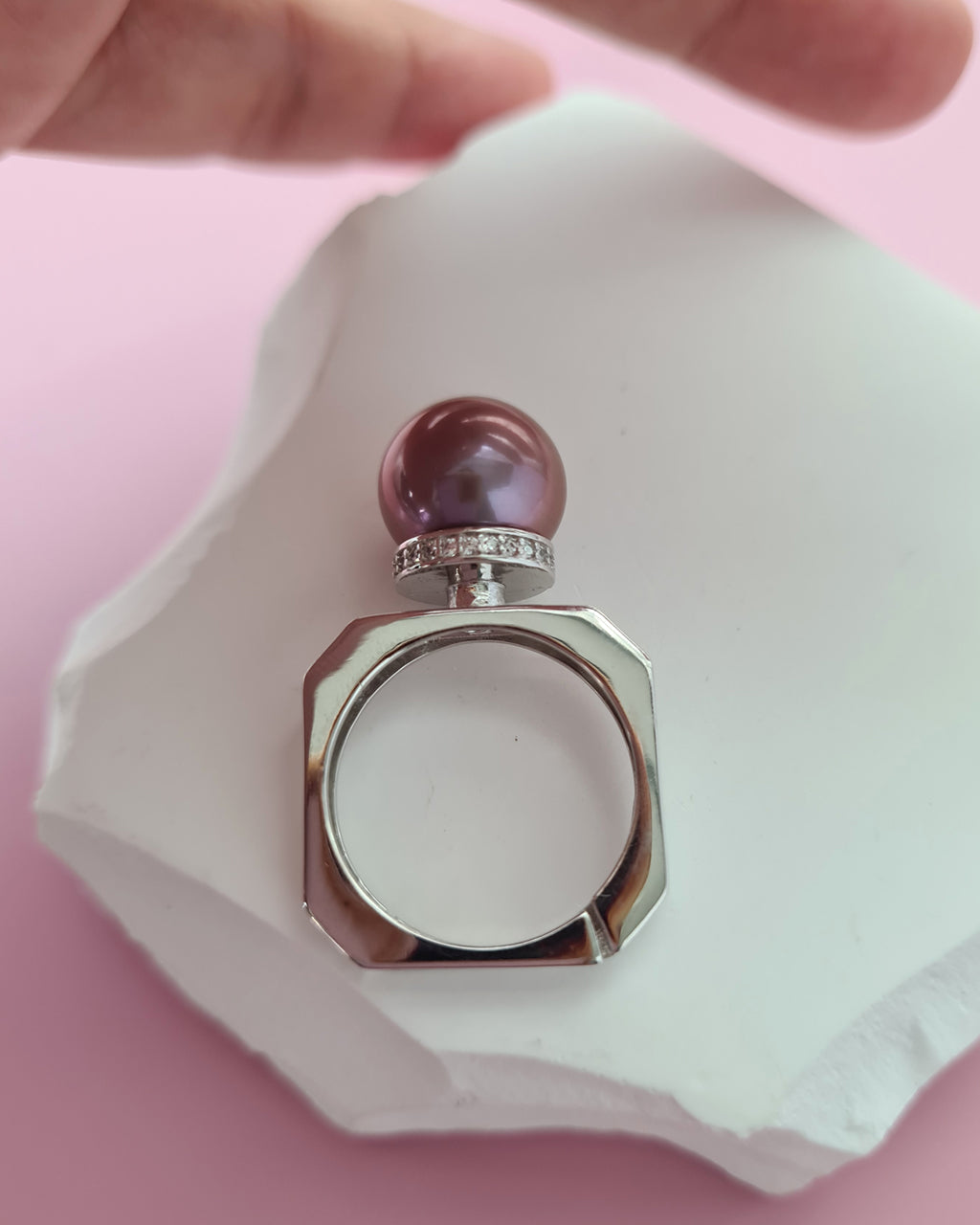 Purple Freshwater Edison Pearl Cocktail Ring - Square Sterling Silver Ring