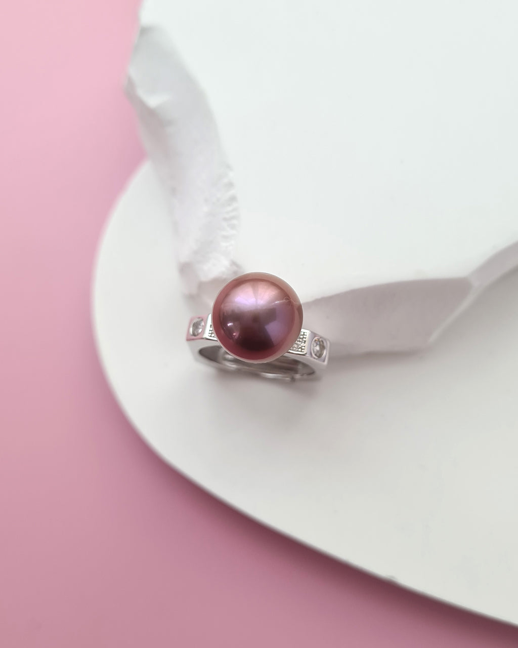 Purple Freshwater Edison Pearl Cocktail Ring - Square Sterling Silver Ring