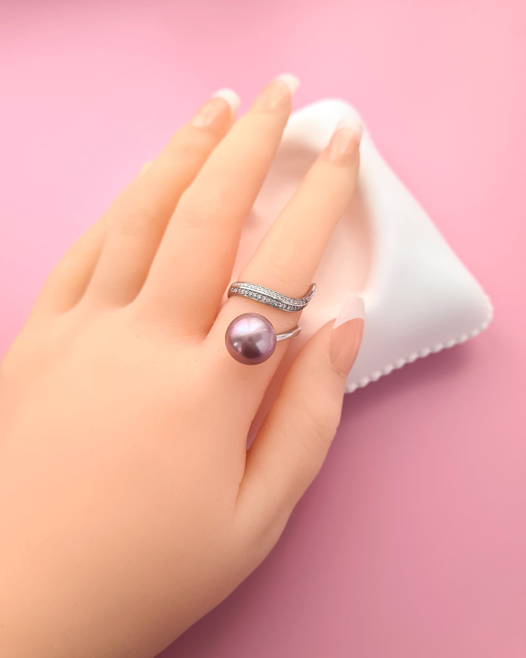 Purple Edison Pearl Ring - Snake Cocktail Ring in 925 Sterling Silver