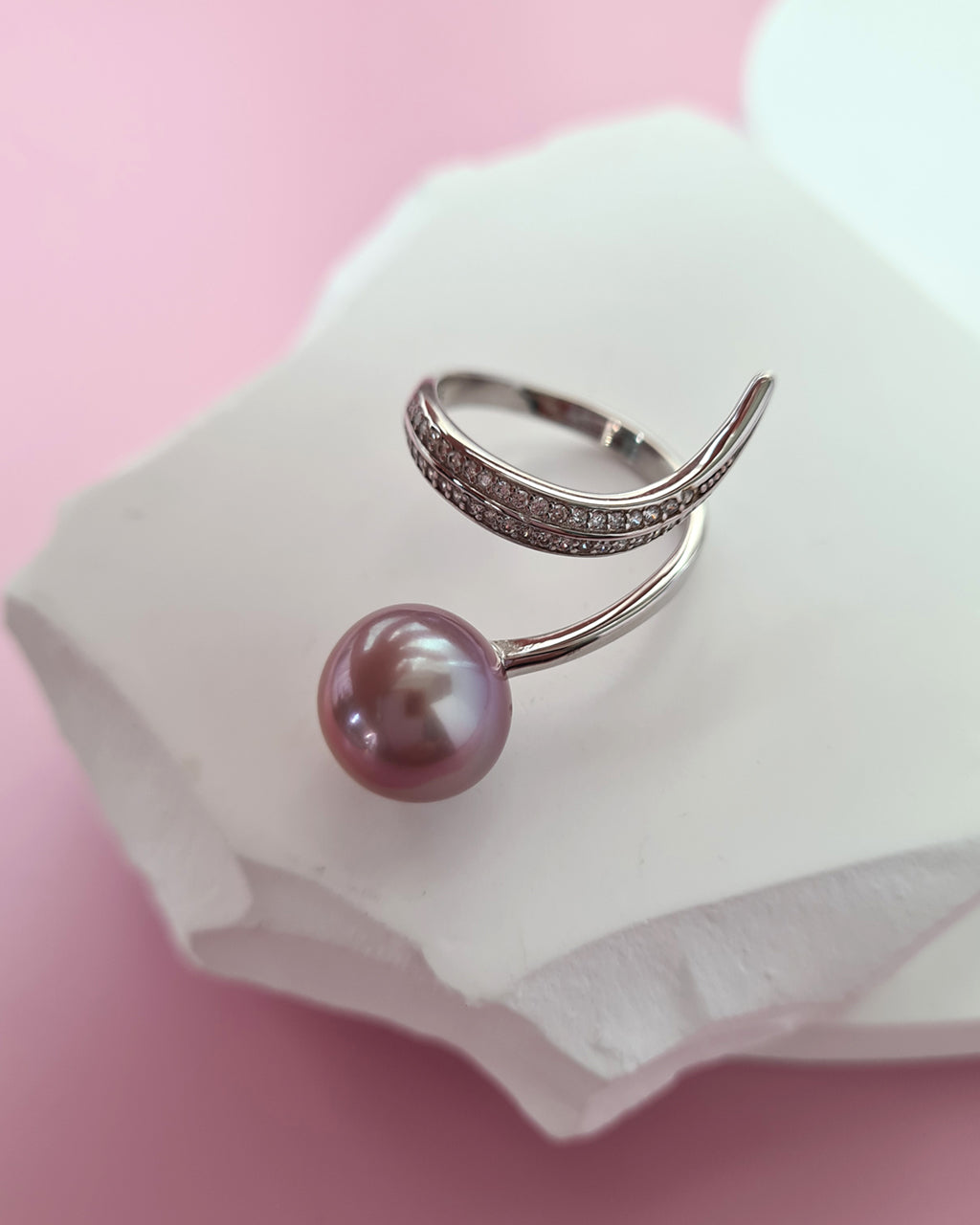 Purple Edison Pearl Ring - Snake Cocktail Ring in 925 Sterling Silver