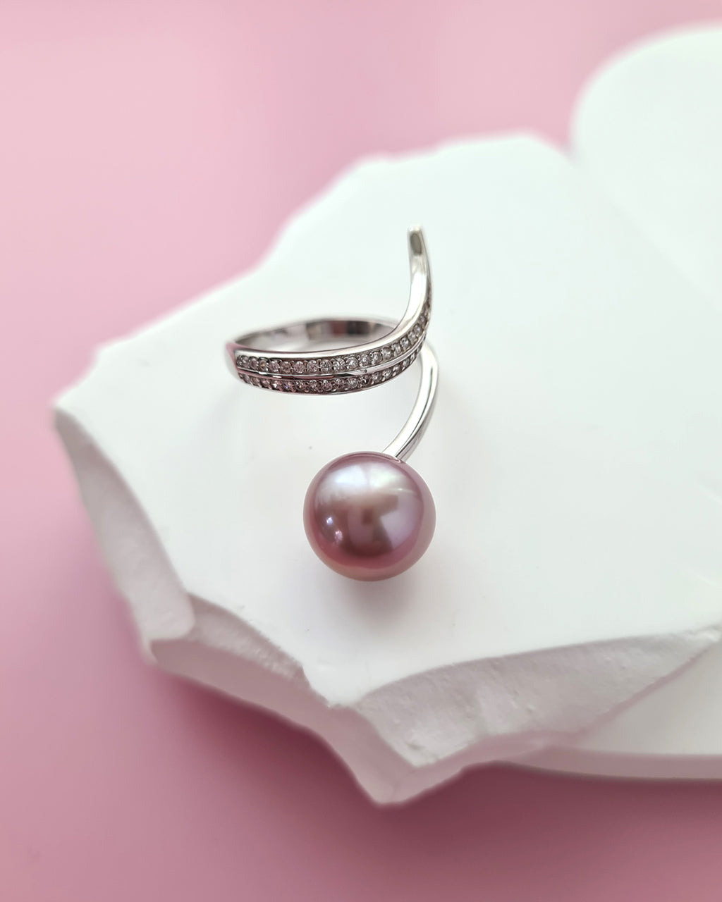 Purple Edison Pearl Ring - Snake Cocktail Ring in 925 Sterling Silver