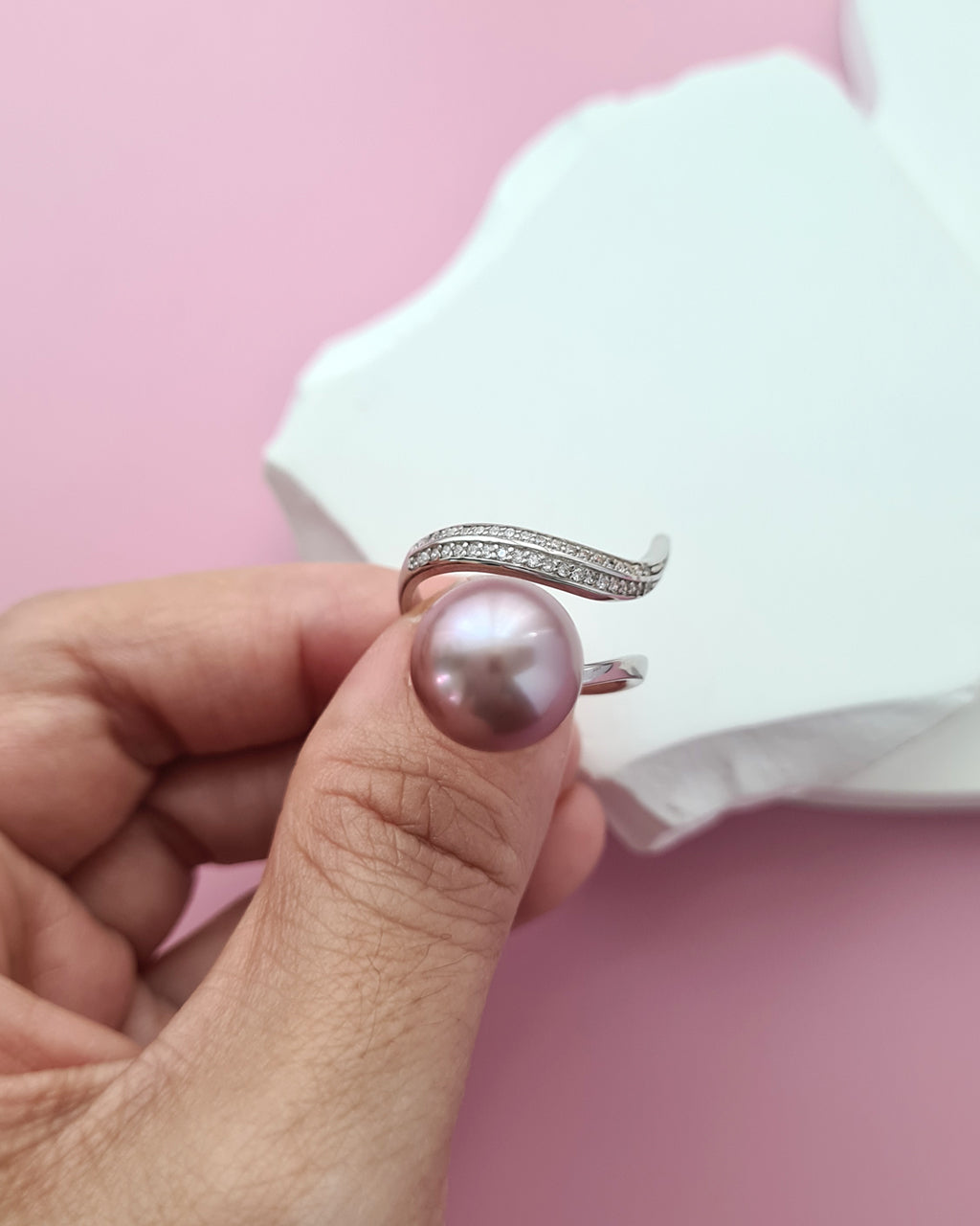 Purple Edison Pearl Ring - Snake Cocktail Ring in 925 Sterling Silver