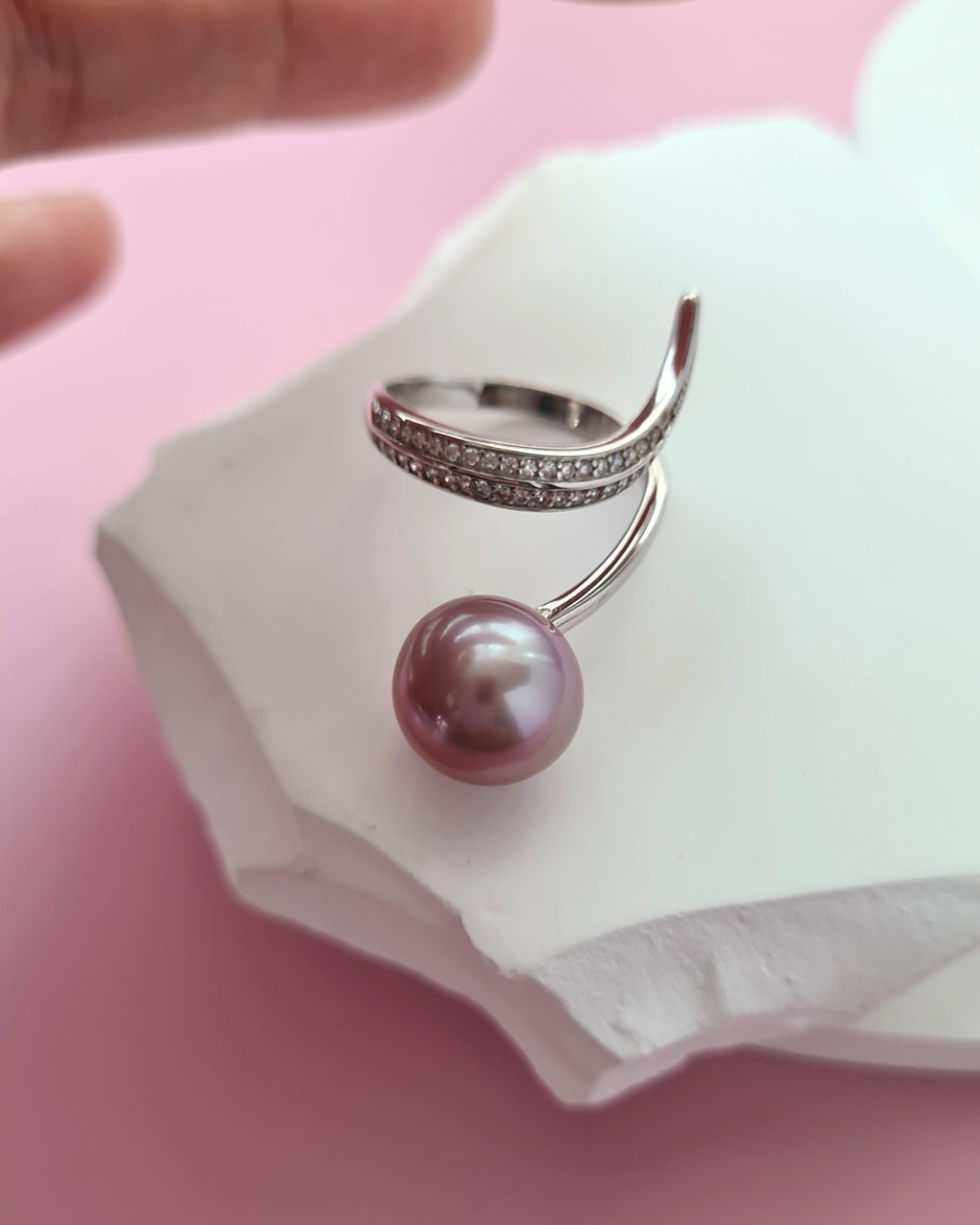 Purple Edison Pearl Ring - Snake Cocktail Ring in 925 Sterling Silver