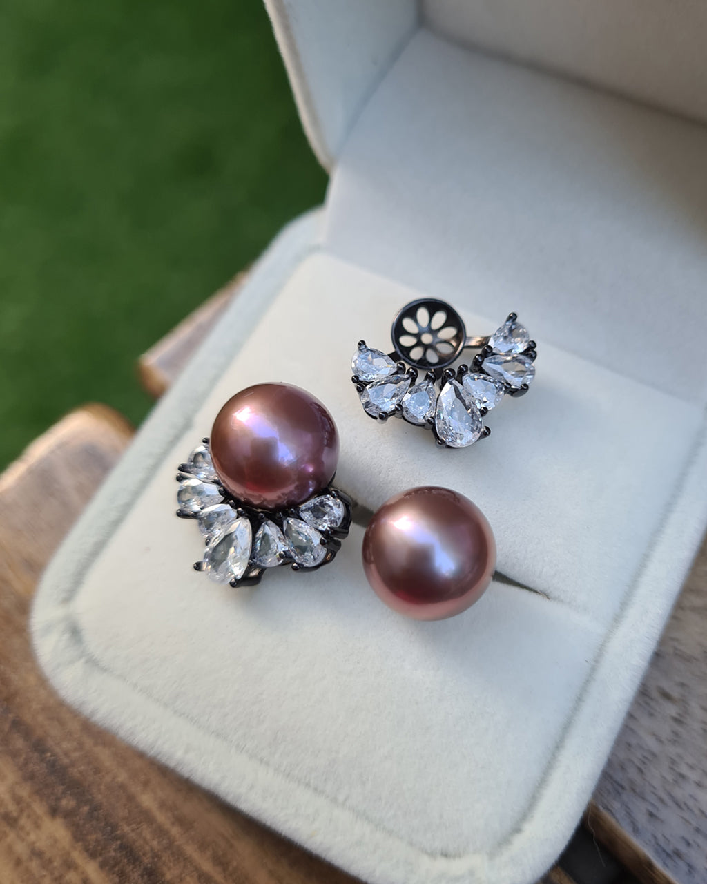 Purple Edison Pearl Earrings Detachable Jacket Stud Earrings