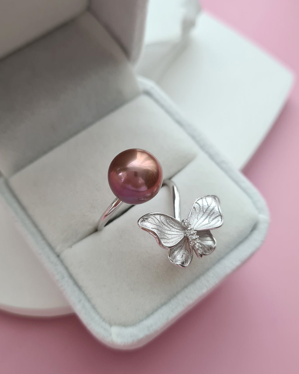 Purple Pink Edison Pearl Butterfly Open Ring, Handmade Pearl Jewelry Singapore