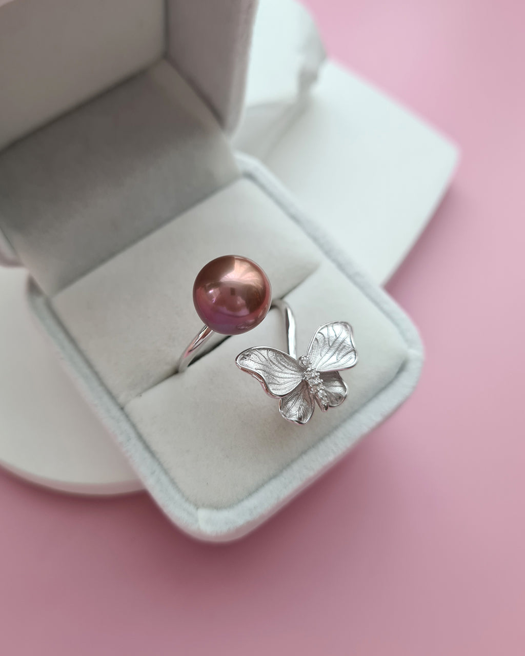 Purple Pink Edison Pearl Butterfly Open Ring, Handmade Pearl Jewelry Singapore
