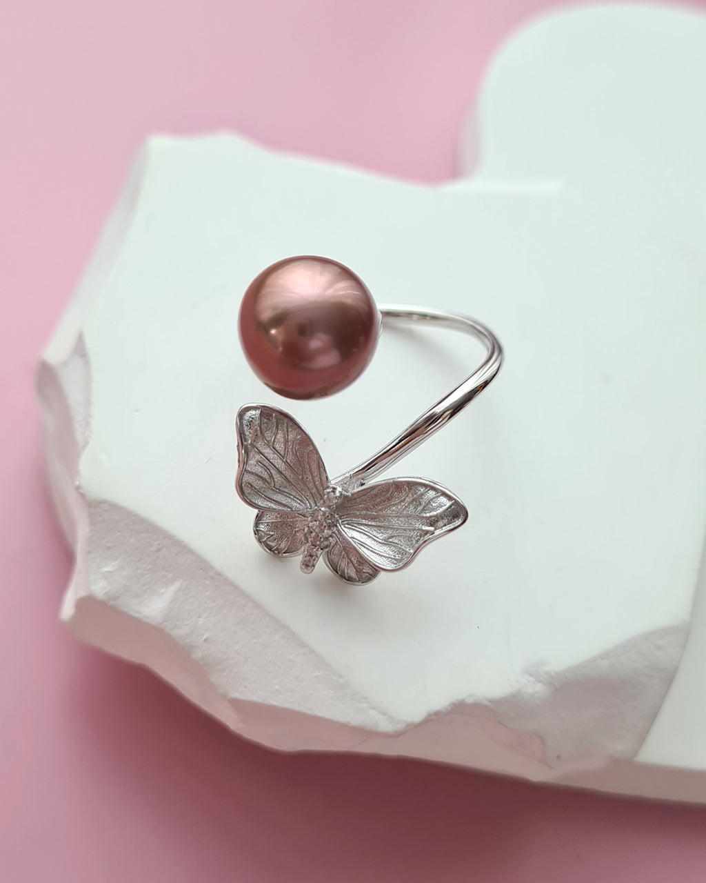 Purple Pink Edison Pearl Butterfly Open Ring, Handmade Pearl Jewelry Singapore