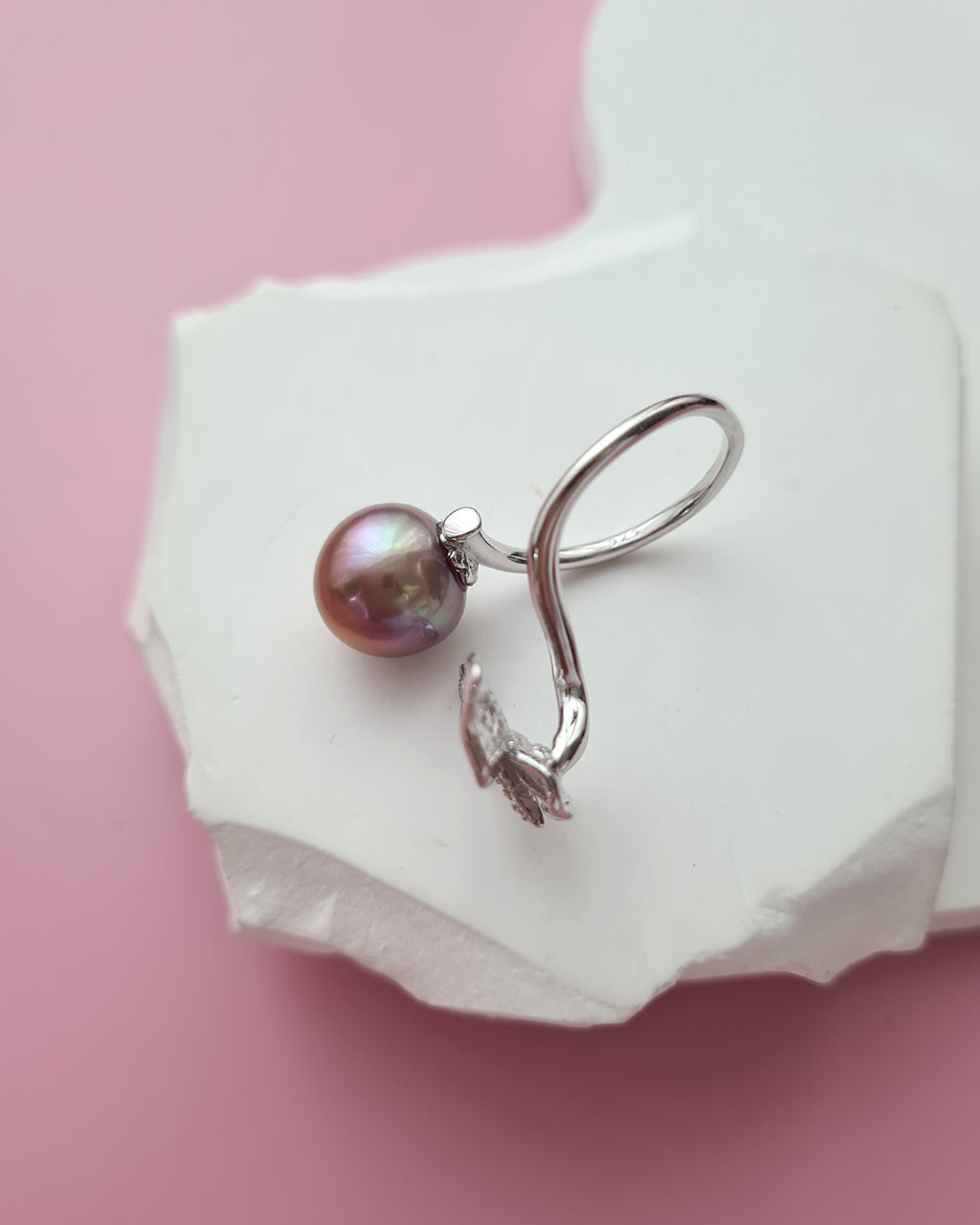 Purple Pink Edison Pearl Butterfly Open Ring, Handmade Pearl Jewelry Singapore