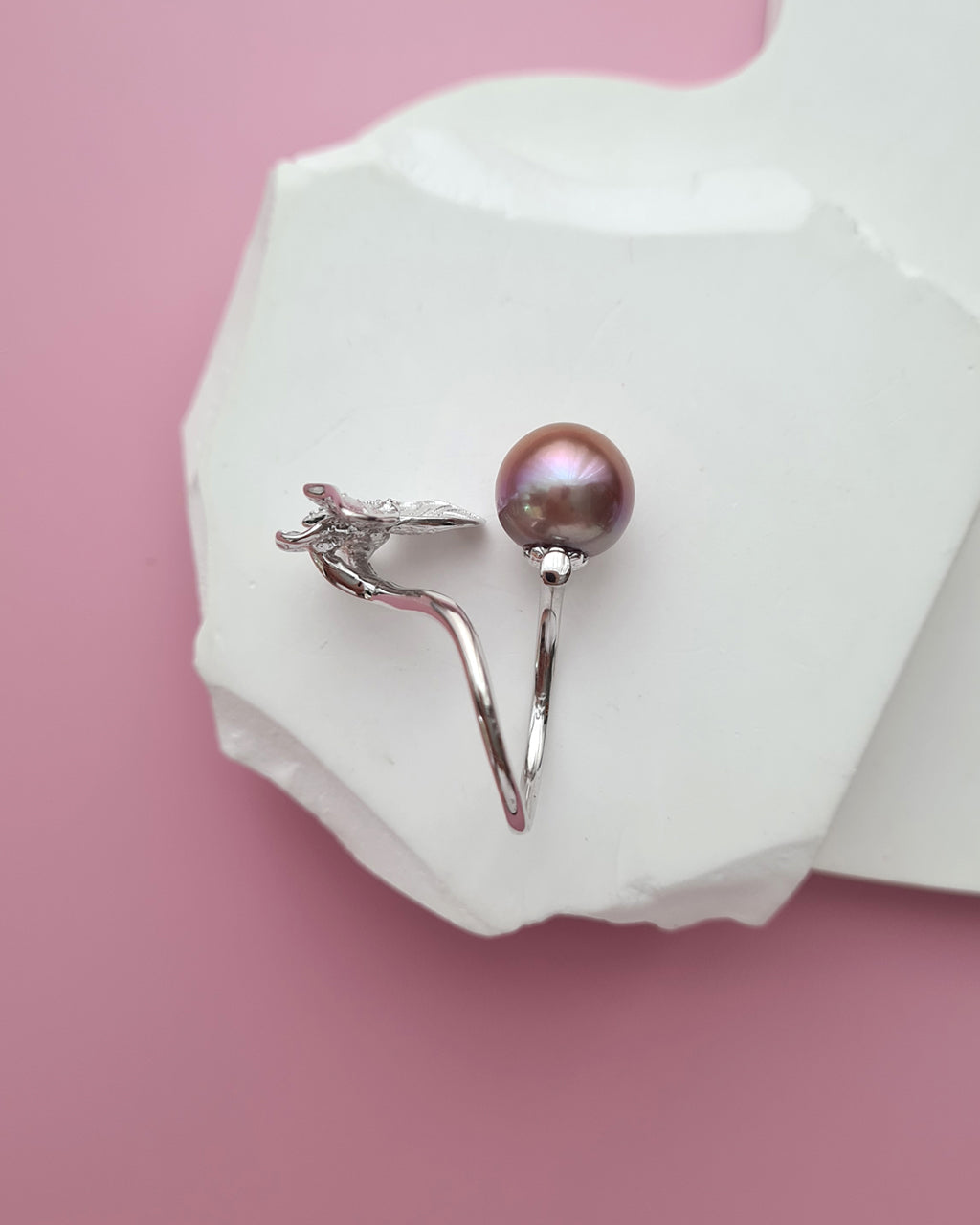 Purple Pink Edison Pearl Butterfly Open Ring, Handmade Pearl Jewelry Singapore