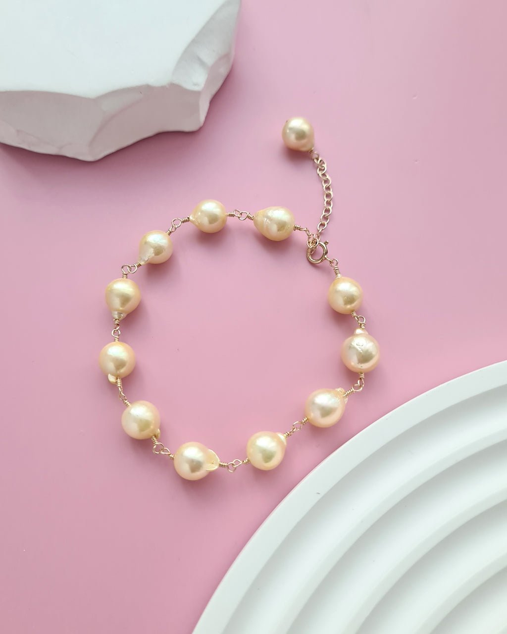 Queen Gold Baroque Akoya Pearl Jewelry Set, Earrings, Bracelet, Floating Pearl Necklace