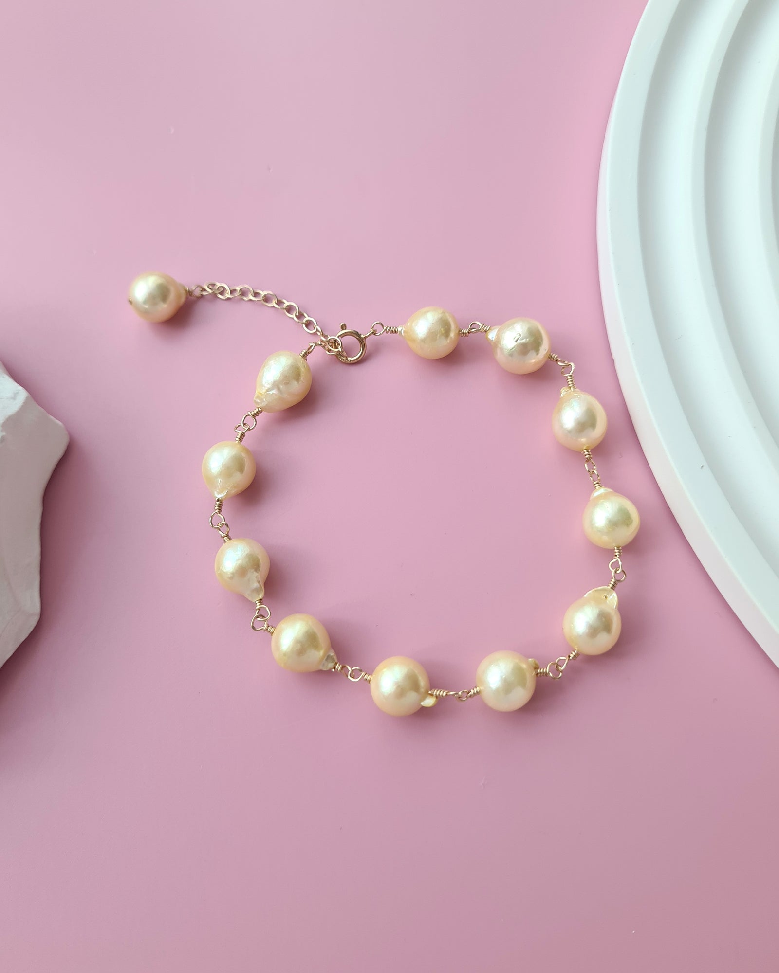 Queen Gold Baroque Akoya Pearl Jewelry Set, Earrings, Bracelet, Floating Pearl Necklace