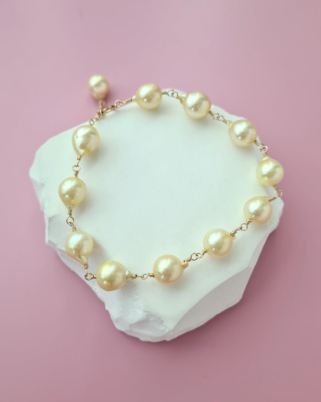 Queen Gold Baroque Akoya Pearl Jewelry Set, Earrings, Bracelet, Floating Pearl Necklace